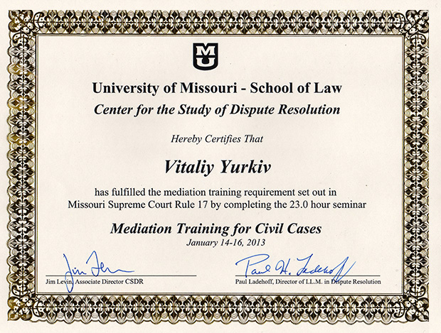Center for the Study of Dispute Resolution Certificate